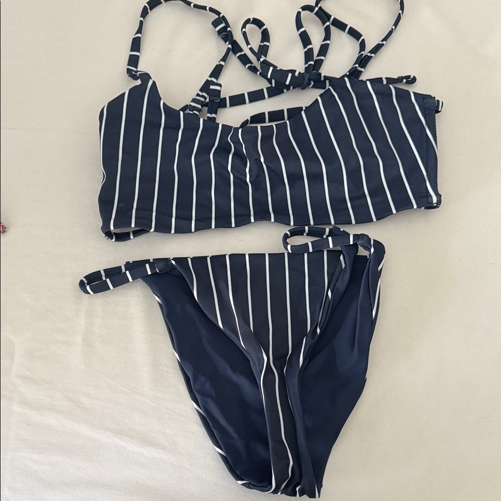 La Hearts Navy and White Striped Bikini
